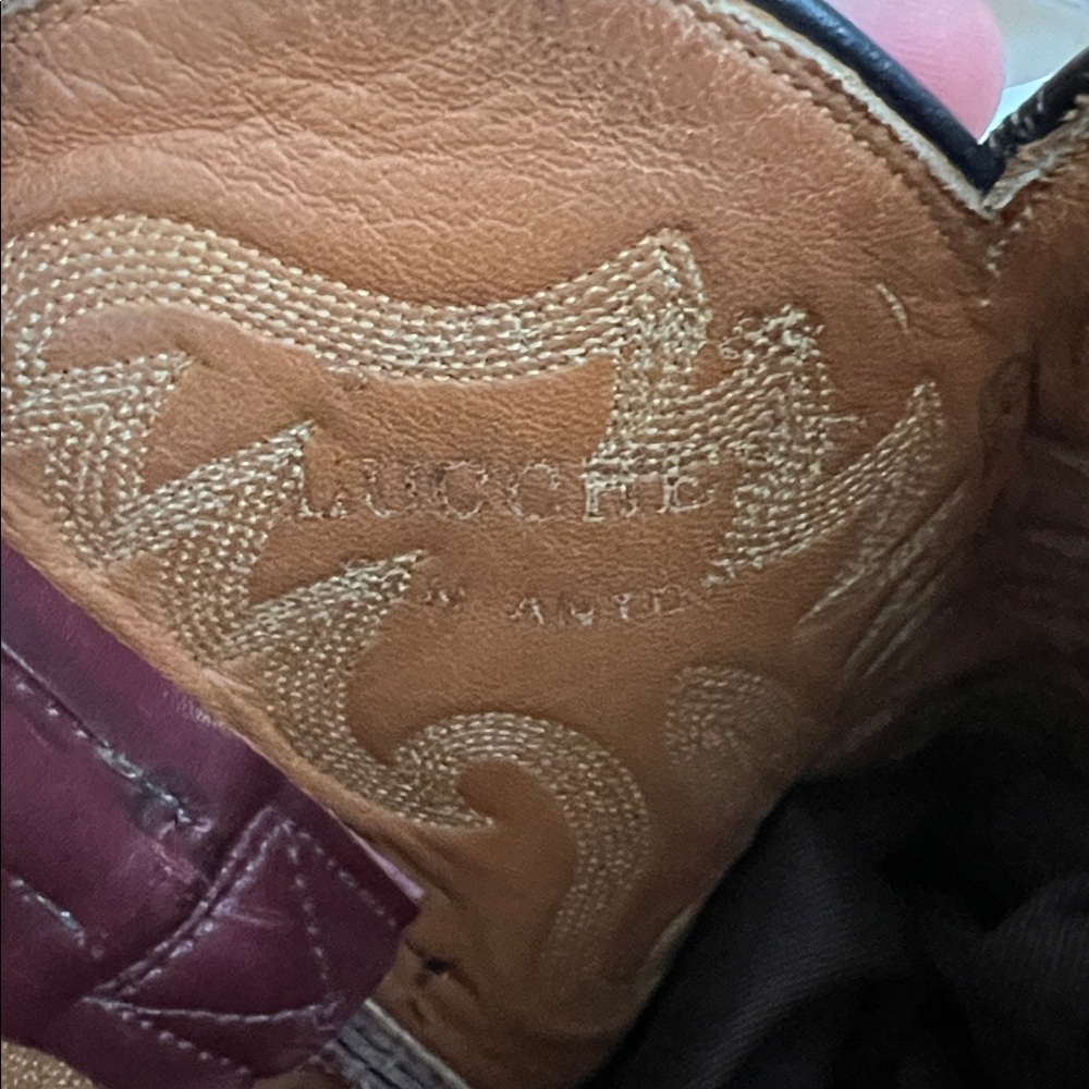 Women’s Lucchese Ostrich Cowboy Boots in Rich Burgundy Sz 7.5 - Picture 11 of 13